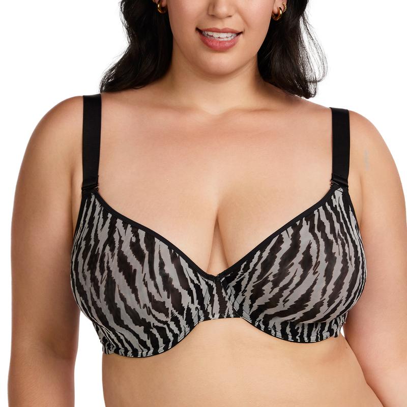 Zebra Wild Unlined Plus Size Breathable Soft Mesh No Padding Underwire Women Bra Womenswear Comfort