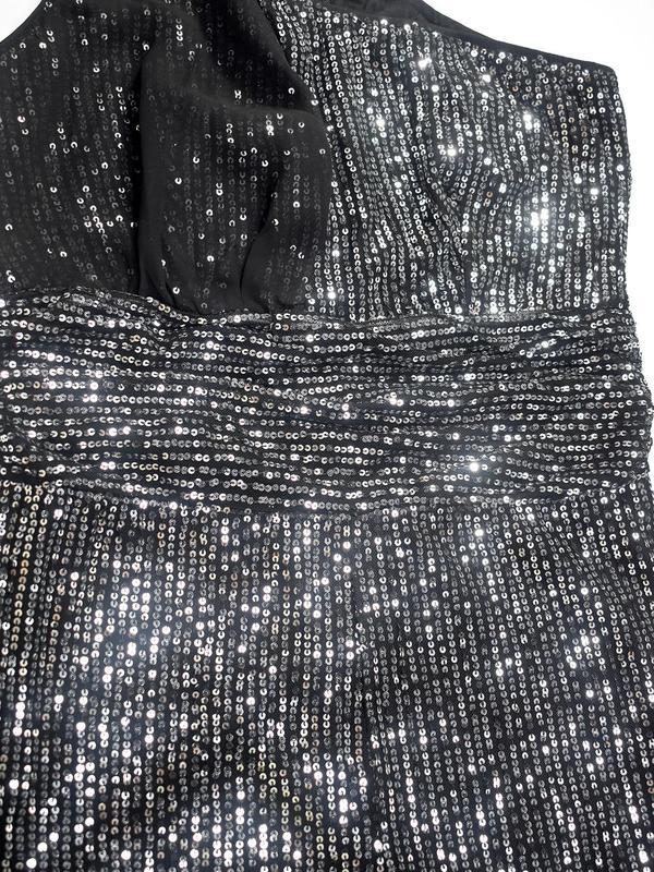 Women's Solid Glitter Sequins One Shoulder Jumpsuit, Elegant Asymmetrical Sleeveless Jumpsuit for Party Club Dating, Ladies Clothes for All Seasons