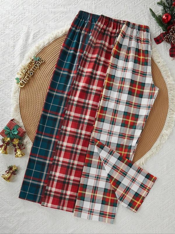 Women's Tartan Print Bow Front Pajama Pants, Casual Comfy Trousers for Daily Wear, Ladies Sleepwear for All Seasons