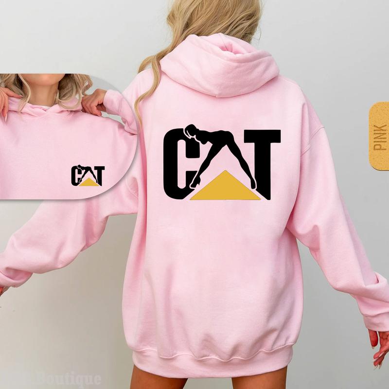 CAT Caterpillar Stripper Outfitters Hoodie, Cat With Woman for Outfitters and Casual Wear Cat Lovers Hooded Pullover Cotton Menswear Oversized Womenswear Comfortable