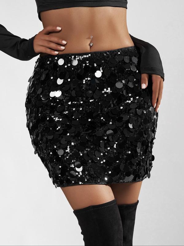 Women's Glitter Sequin Short Skirt, Fashionable Party Skirt For Dating Club, Ladies Bottoms For All Seasons