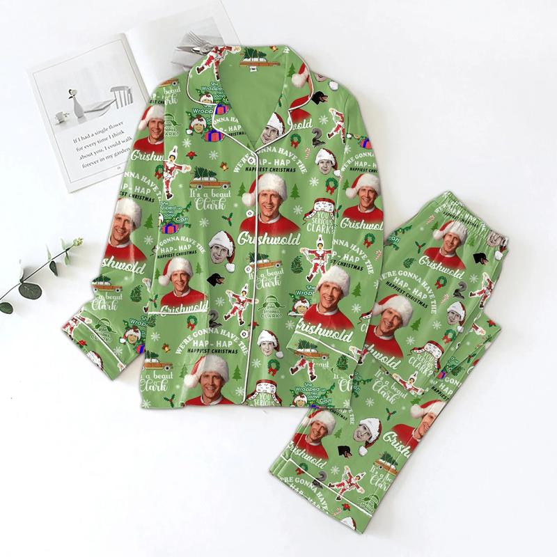 Griswold Pajamas Christmas Set for Family, Matching Loungewear with 3D Prints in Various Colors and Sizes - Elastic, Menswear Breathable Comfort