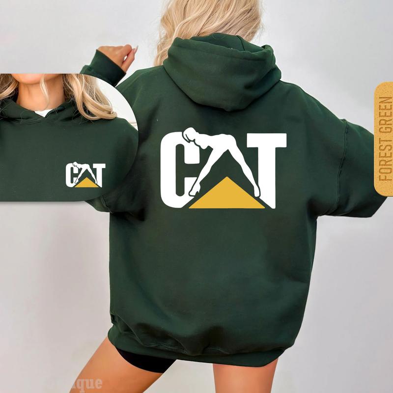 CAT Caterpillar Stripper Outfitters Hoodie, Cat With Woman for Outfitters and Casual Wear Cat Lovers Hooded Pullover Cotton Menswear Oversized Womenswear Comfortable