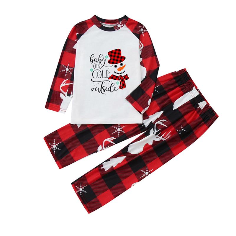 Matching Christmas Pajamas For Family Cute Christmas Snowman Tops and Plaid Trousers Home Clothes Set