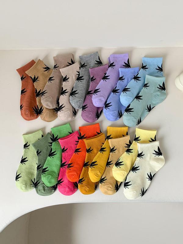 Random Women's Maple Leaf Print Ankle Socks, Casual Comfortable Breathable Socks, Back To School Clothes, Socks for Women, Multipack Low Cut Socks for Women