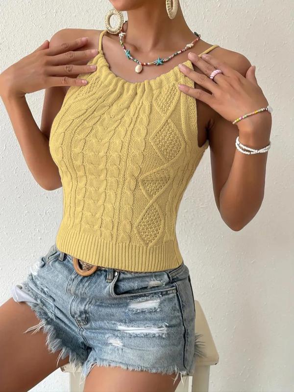 Women's Twist Textured Sweater Vest, Lady Casual Tie Back Backless Knit Top for Summer, Sweaters for Women, Summer Clothes Women, Women's Knitwear, Womenswear