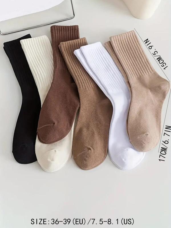 Women's 6 Pairs Solid Crew Socks, Fashion Casual Basic Cozy Breathable Socks for Daily Wear, Women Socks for All Seasons