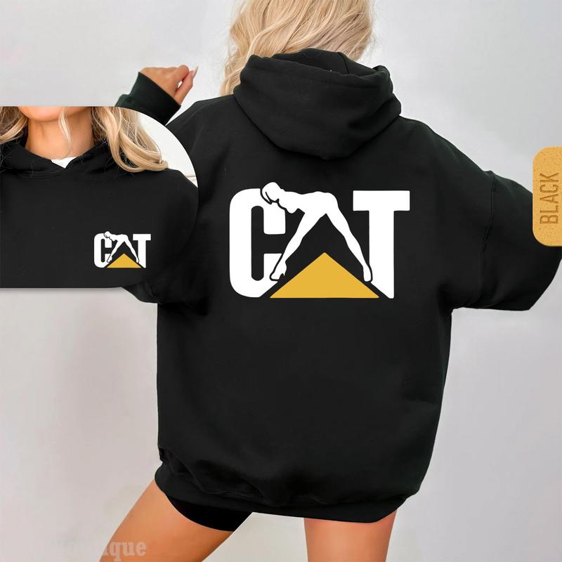 CAT Caterpillar Stripper Outfitters Hoodie, Cat With Woman for Outfitters and Casual Wear Cat Lovers Hooded Pullover Cotton Menswear Oversized Womenswear Comfortable