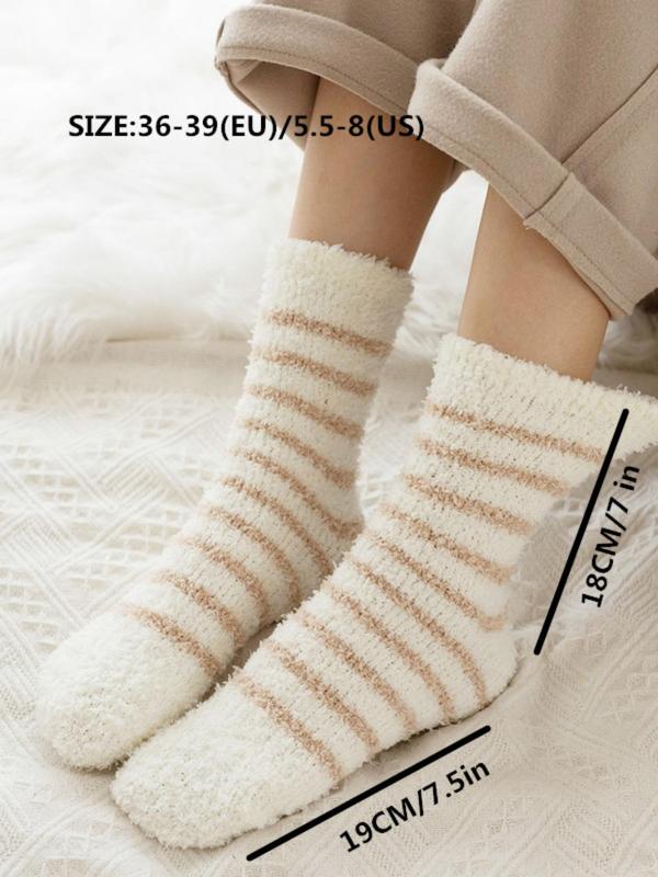 Women's 1 Pair Striped Print Crew Socks, Soft Comfy Warm Socks for Fall & Winter, Women's Socks for Daily Wear