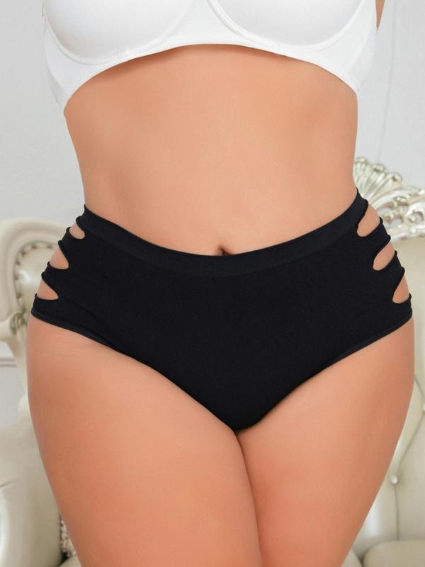 Plus Size Hollow Out Seamless Knicker, Solid Breathable Comfortable Panty for Daily Wear, Women's Underwear for All Seasons