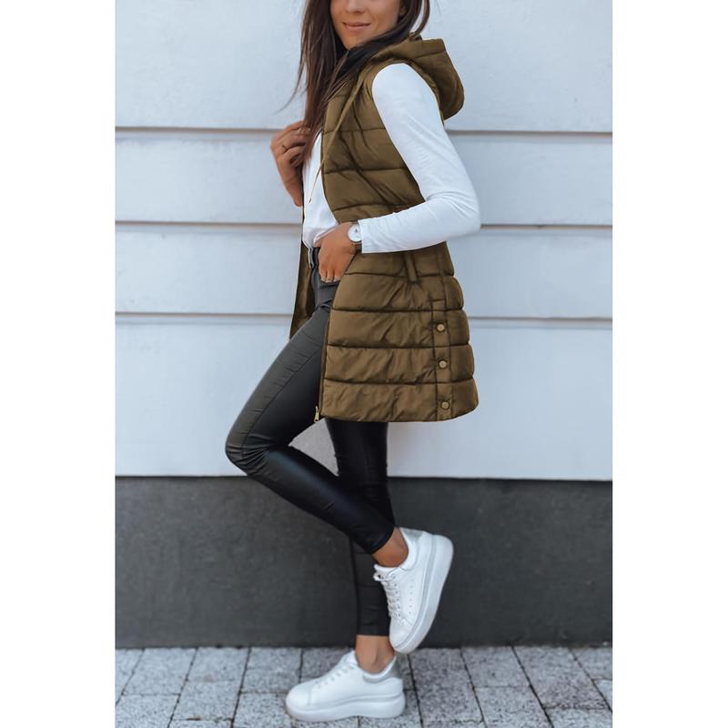 Women's Long Vest Solid Color Sleeveless Hooded Winter down Vest Jacket