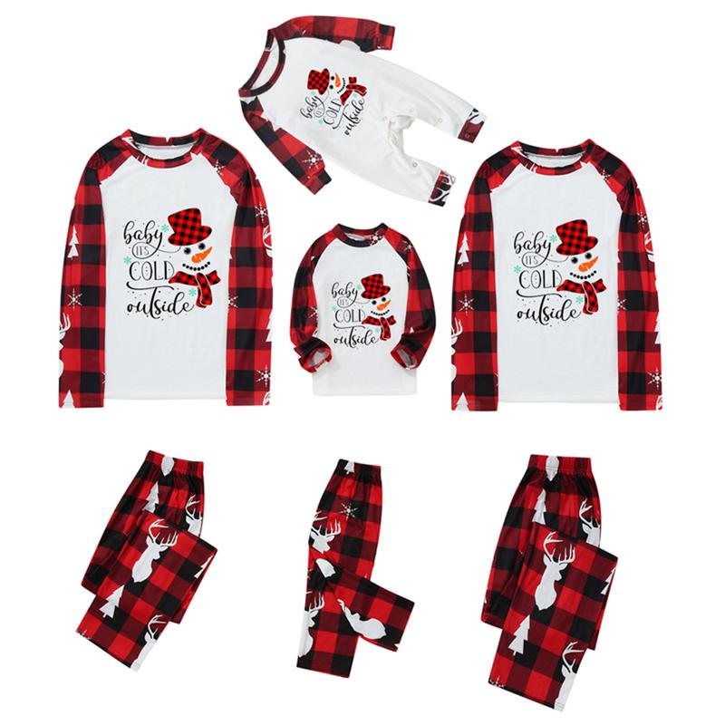 Matching Christmas Pajamas For Family Cute Christmas Snowman Tops and Plaid Trousers Home Clothes Set