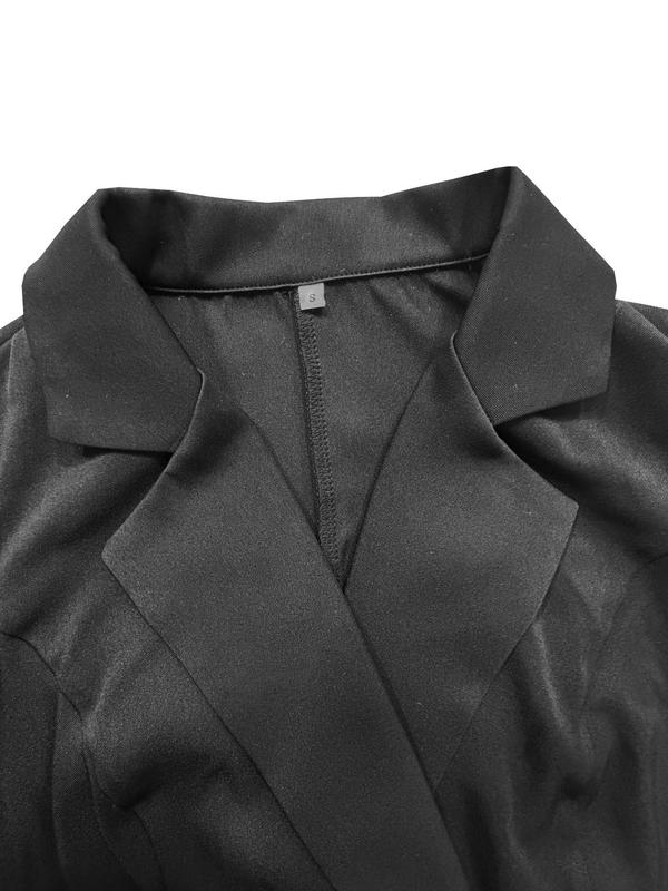 Women's Plain Contrast Mesh Button Front Belted Semi-sheer Blazer, Elegant Long Sleeve Button Front Outerwear for Work Office Business, Ladies Spring & Fall Clothes