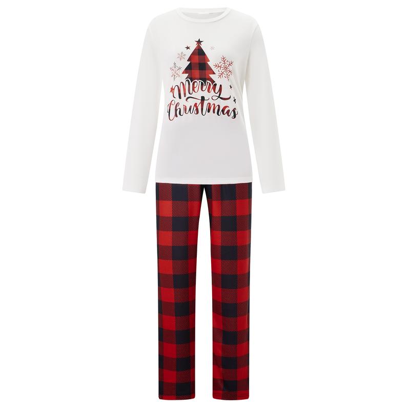 New Christmas Pajamas For Family Tree Letter Plaid Print Holiday Pajamas Sleepwear