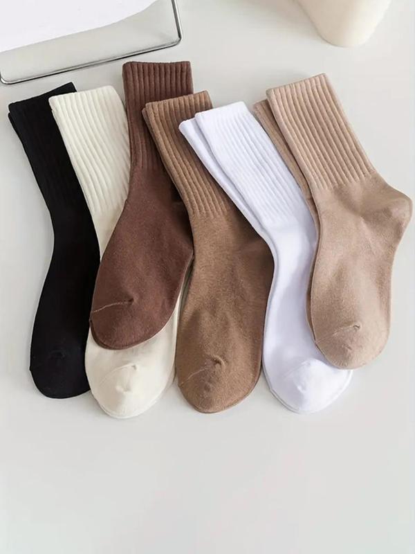 Women's 6 Pairs Solid Crew Socks, Fashion Casual Basic Cozy Breathable Socks for Daily Wear, Women Socks for All Seasons