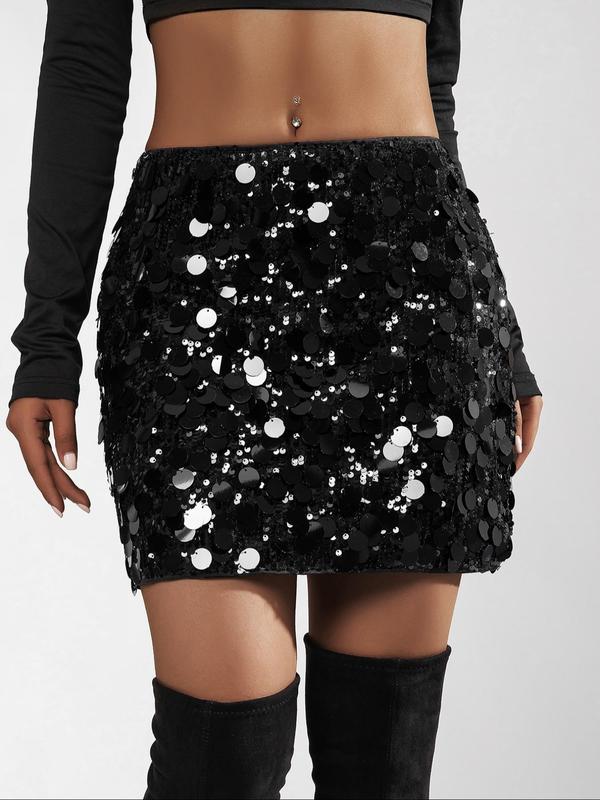 Women's Glitter Sequin Short Skirt, Fashionable Party Skirt For Dating Club, Ladies Bottoms For All Seasons