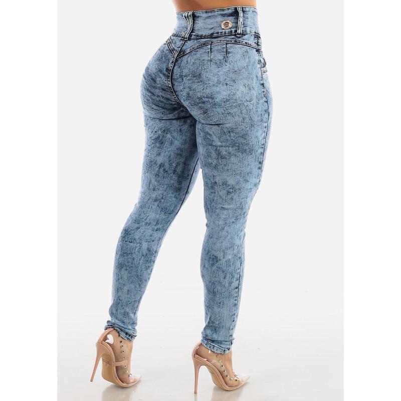 Butt Lift Marble Wash Levanta Cola Skinny Jeans