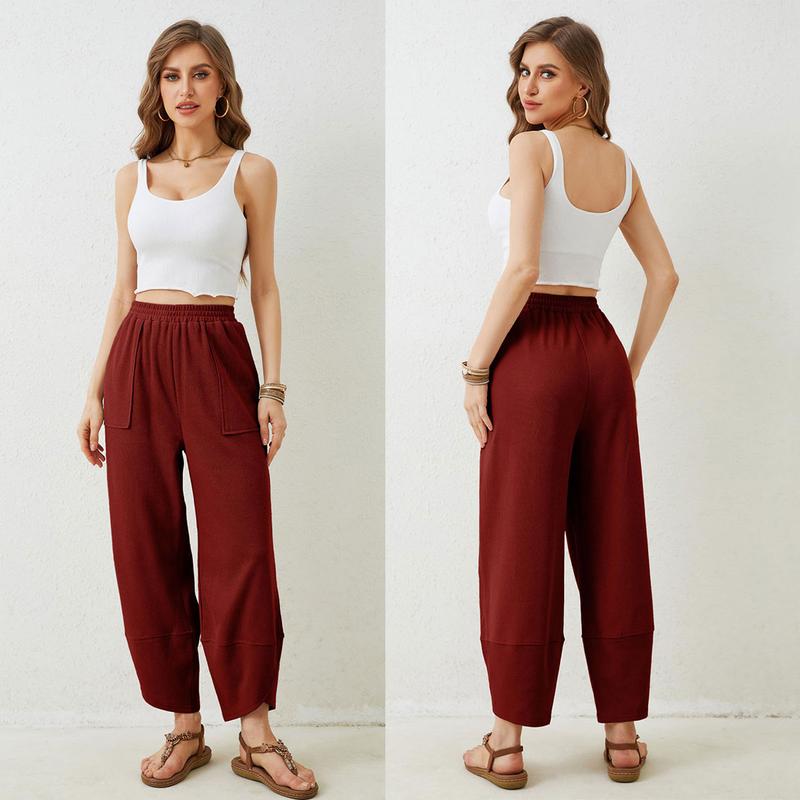 Yeokou Womens Baggy Wide Leg Pants Casual Elastic Waisted Palazzo Harem Pants with Pockets