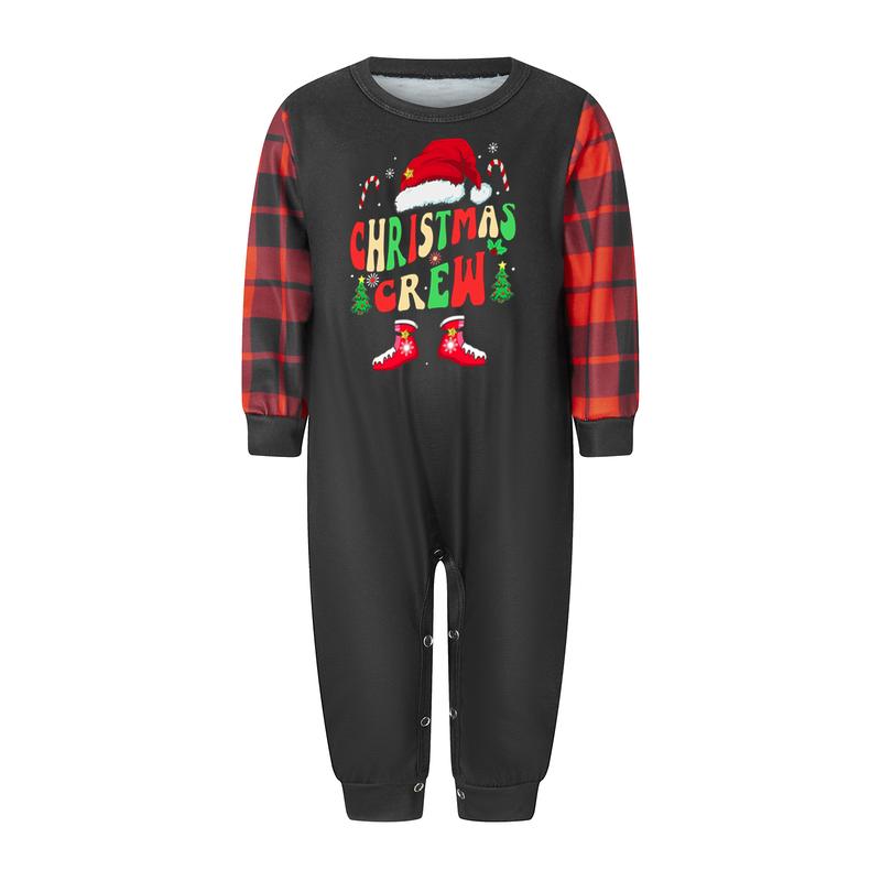 2025 Christmas Family Pajamas Matching Set Letter Santa Hat Print Long Sleeve Tops and Plaid Pants Sleepwear