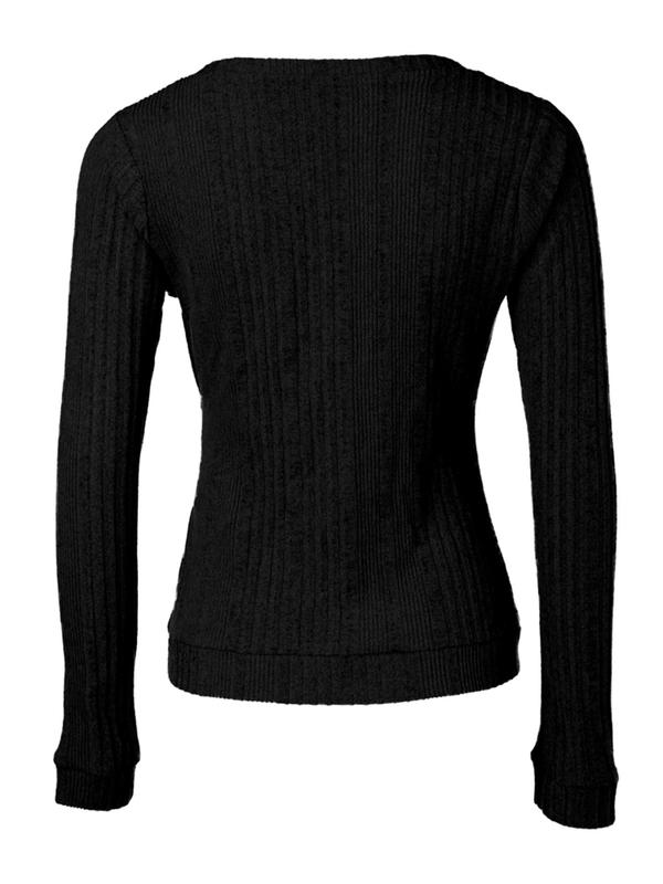 Women's Plain Zipper Design Ribbed Tee, Casual Long Sleeve T-shirt for Spring & Fall, Women's Top for Daily Holiday Outdoor Wear