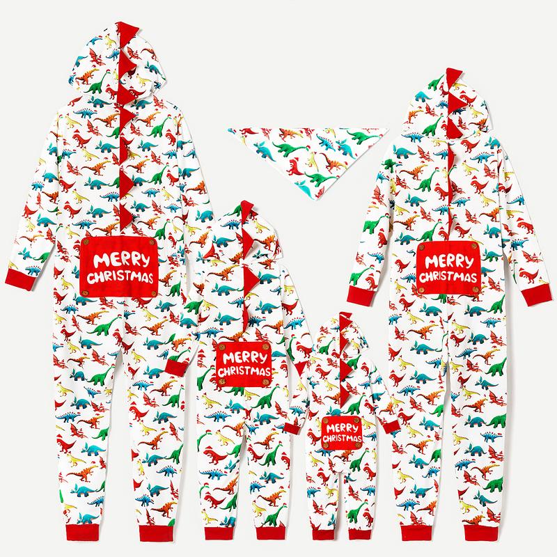 PatPat Christmas PJs Dinosaur Print Family Matching Long-sleeve Pajama Set Hooded Onesies Family Clothing Pajamas Sets (Flame Resistant)