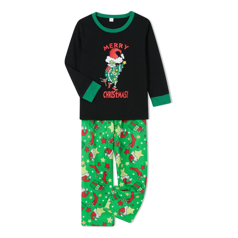 2024 New Christmas Pajamas for Family Long Sleeve Cartoon Print Tops + Trousers Set Winter Holiday Homewear Sleepwear Loungewear Nightwear Xmas Pj's Clothes Womenswear Baby