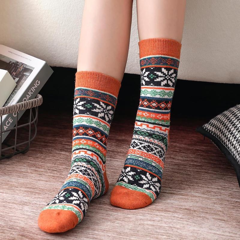 5 Pairs Wool Socks - Wool Socks for Women Crew Socks for Women Wool Socks Mens Boot Socks Hiking Socks Women Long Cozy Socks