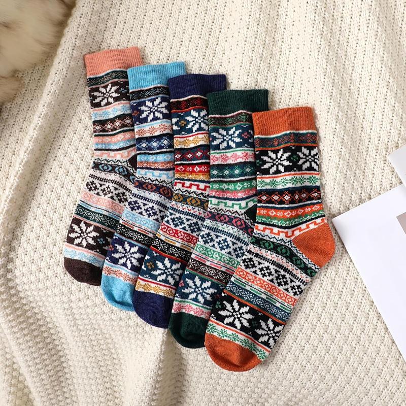 5 Pairs Wool Socks - Wool Socks for Women Crew Socks for Women Wool Socks Mens Boot Socks Hiking Socks Women Long Cozy Socks