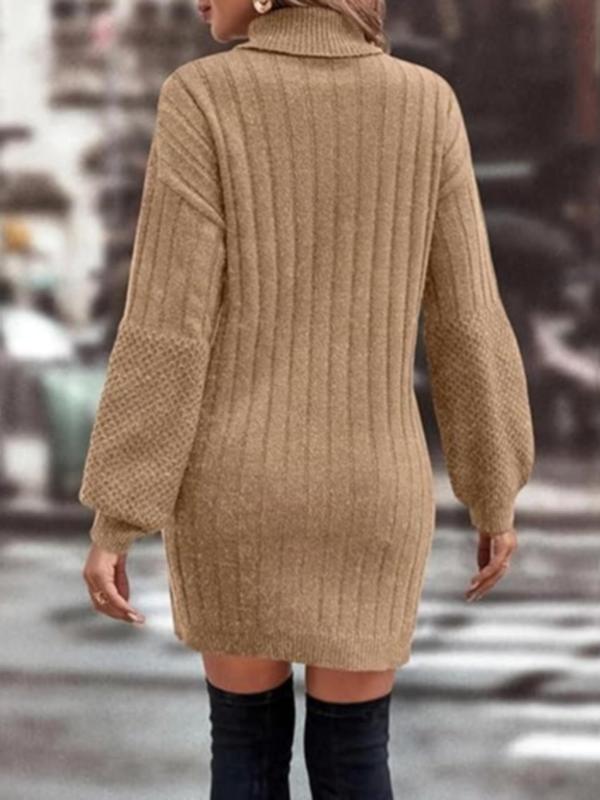 Women's Solid Drop Shoulder Sweater Dress, Casual Long Sleeve High Neck Jumper Dress for Fall & Winter, Women's Knitwear for Daily Wear