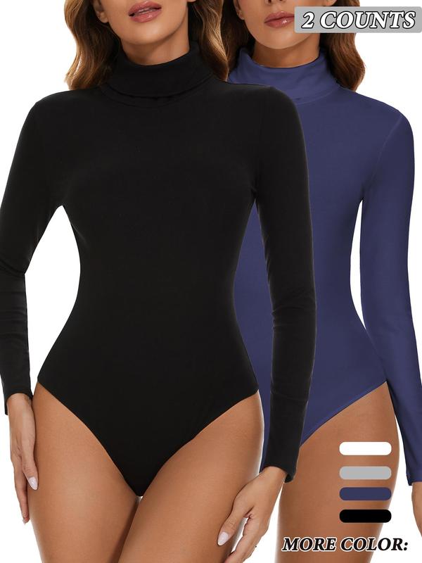 Women's Solid Long Sleeve High Neck Shapewear Bodysuit, Casual Comfy Tummy Control Butt Lift Shaper Bodysuit for Daily Wear, Women's Shapewear for All Seasons