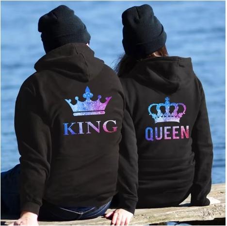 Couple Sweatshirt Matching Set Her King and His Queen Print Lover Hooded Fashion Crown Women Men Hoodies Long Sleeve Streetwear