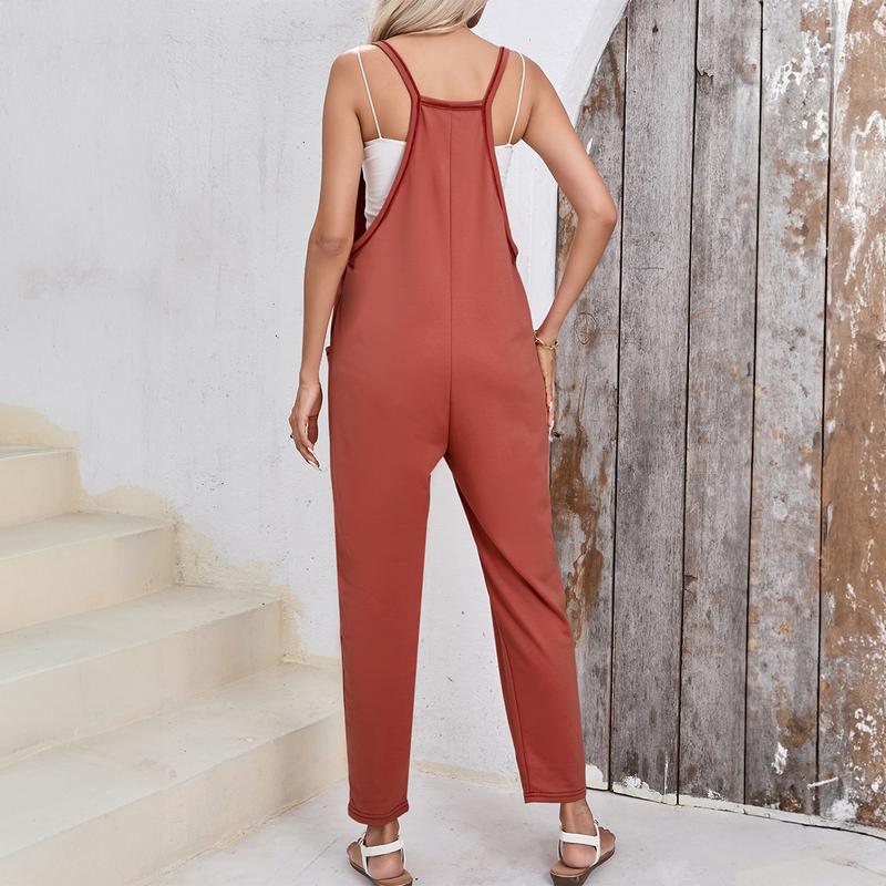 Women's Black Side Pocket Sleeveless Harem Casual Jumpsuit.