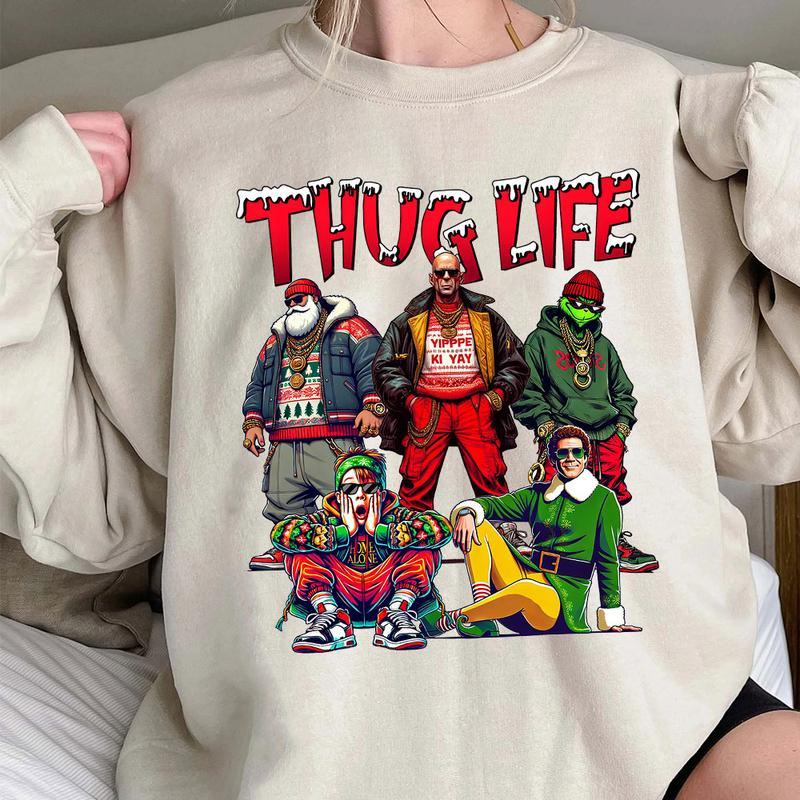 Graphic THUGLIFE Christmas Shirt, Christmas Movies Sweatshirt, Xmas Graphic Tee, Cute Christmas Gift Family Shirt