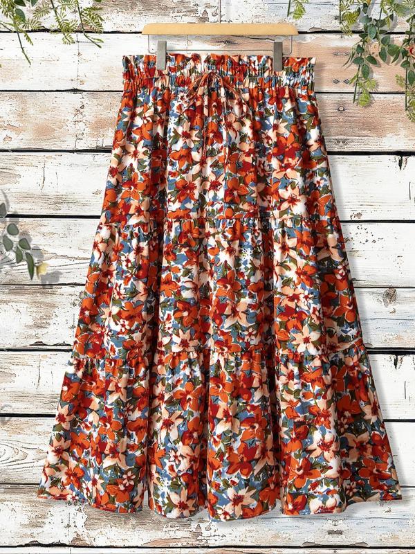  All Over Floral Print  Skirt, Elegant Fashion Casual Skirt for Daily Outdoor Wear, Women Clothing for All Seasons