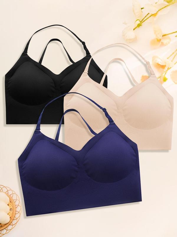 Women's Solid Padded Push Up Bra, Casual Detachable Strap Design Wireless Lingerie Top, Women's Lingerie for Daily Wear