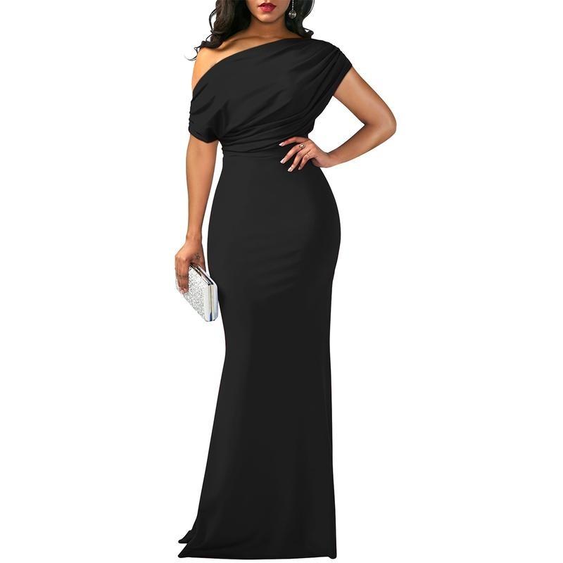 Women's Elegant Sleeveless Off Shoulder Bodycon Long Formal Party Evening Dress