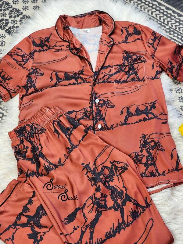 Rust Ranch Roper Women's Western Pajama Set, Cowgirl Pajamas