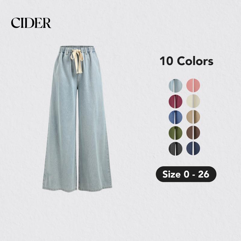 Cider [10 colors, Size 0-26] Denim Tie Front Wide Leg Pants