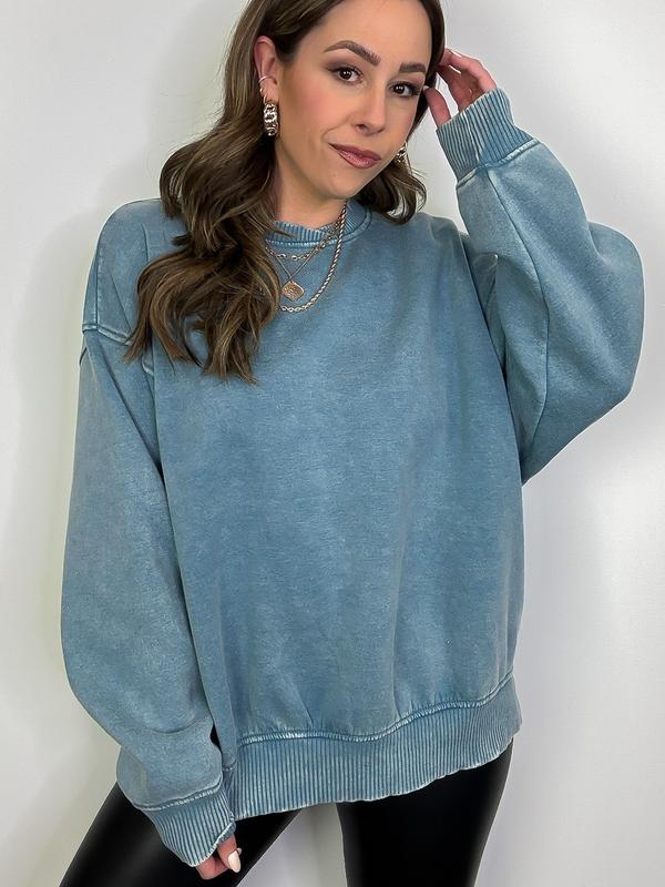 Cozy Vibes Acid Wash Oversized Pullover - BACK IN STOCK