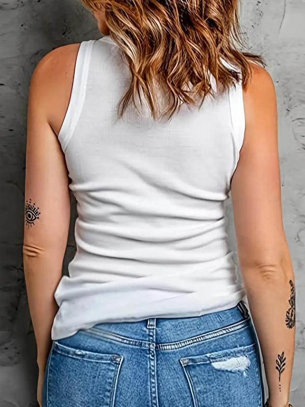  Solid Ribbed Round Neck Tank Top, Casual Sleeveless Crew Neck Top, Tank Tops for Women, Tank Tops for Summer, Back To School Outfits, Women's Clothing for Summer Daily Wear