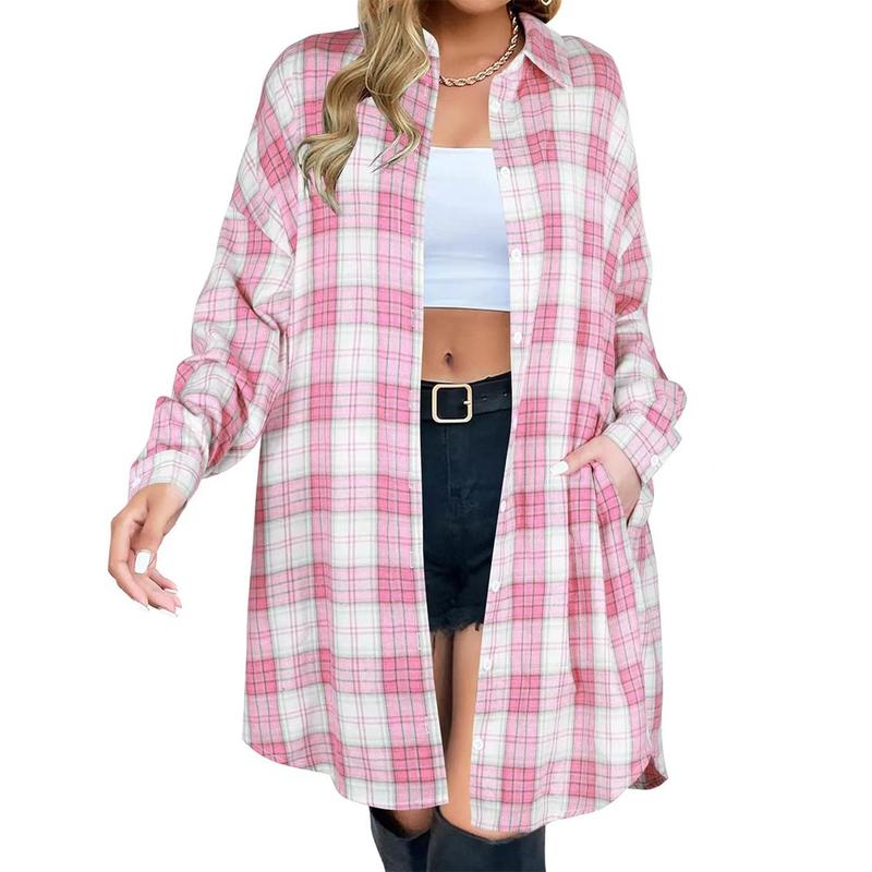 Autumn New Women's Clothing Long Sleeve Plaid Shirt Mid-Length Top