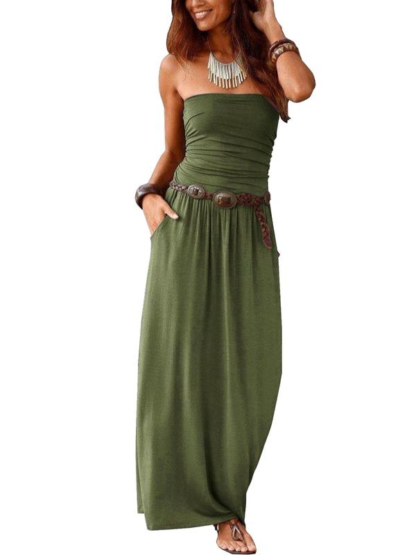 Women's Plain Pocket Sleeveless Tube Dress without Belt, Back To School Outfits, Casual Solid Strapless Long Dress for Summer, Summer Outfits 2024 for Ladies, Dress in Club, Dresses for Women, Fashion Women's Clothing for Daily Wear, Summer Dresses 2024