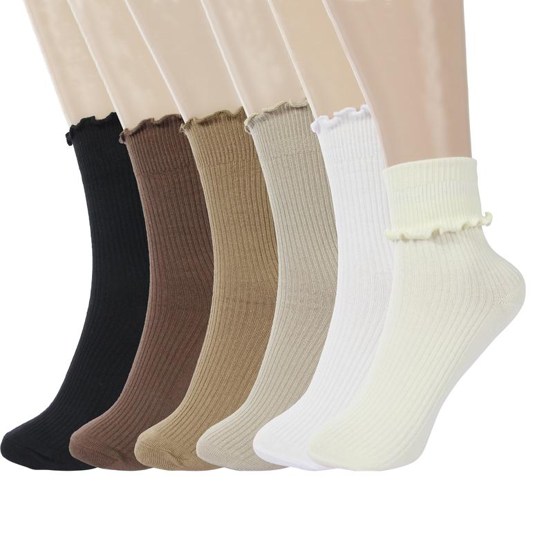 Women's Frill Trim Crew Socks, Casual Basic Mid-tube Socks, Everyday Wear, Women's Socks, for all seasons, Cozy winter socks