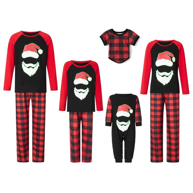 2024 New Christmas Family Pajamas Matching Set Glow in Dark Cartoon Print Long Sleeve Tops and Plaid Pants Homewear Sleepwear Loungewear Nightwear Xmas Pj's Clothes Womenswear Baby