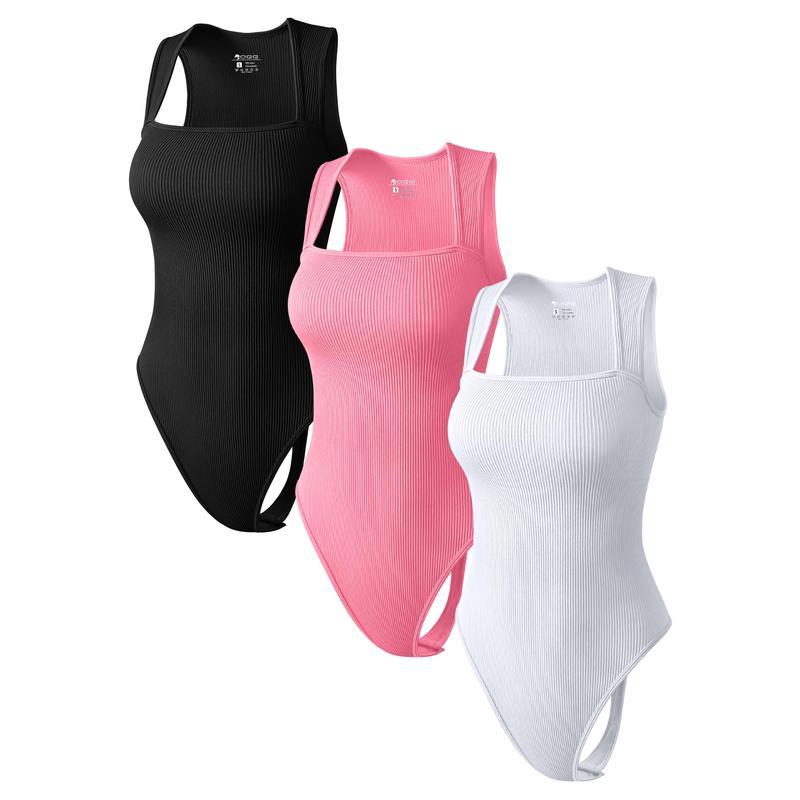 Shapewear Bodysuits for Women - 3 Pieces Sexy Square Neck Bodysuit Sleeveless Ribbed Tummy Control Tops