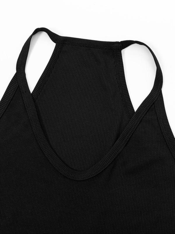 Women's Solid Color V Neck Ribbed Tank Top, Summer Clothes Women, Casual Basic Simple Sleeveless Top for Summer, Summer Tops, Ladies Clothes for Daily Wear