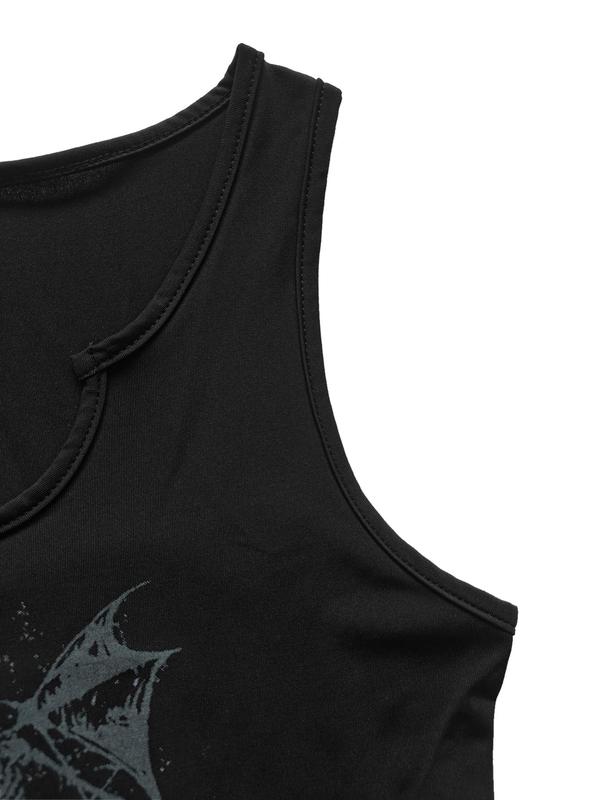 Women's Bat Print Notched Neck Tank Top, Casual Halloween Sleeveless Graphic Top for Daily Wear, Tank Tops for Women, Ladies Clothes for All Seasons