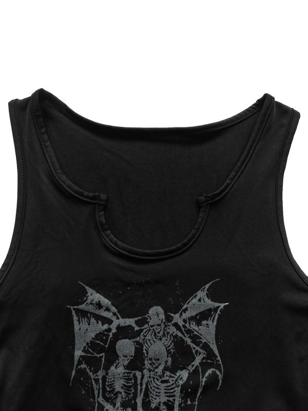 Women's Bat Print Notched Neck Tank Top, Casual Halloween Sleeveless Graphic Top for Daily Wear, Tank Tops for Women, Ladies Clothes for All Seasons