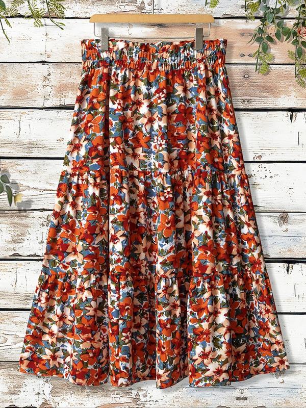  All Over Floral Print  Skirt, Elegant Fashion Casual Skirt for Daily Outdoor Wear, Women Clothing for All Seasons