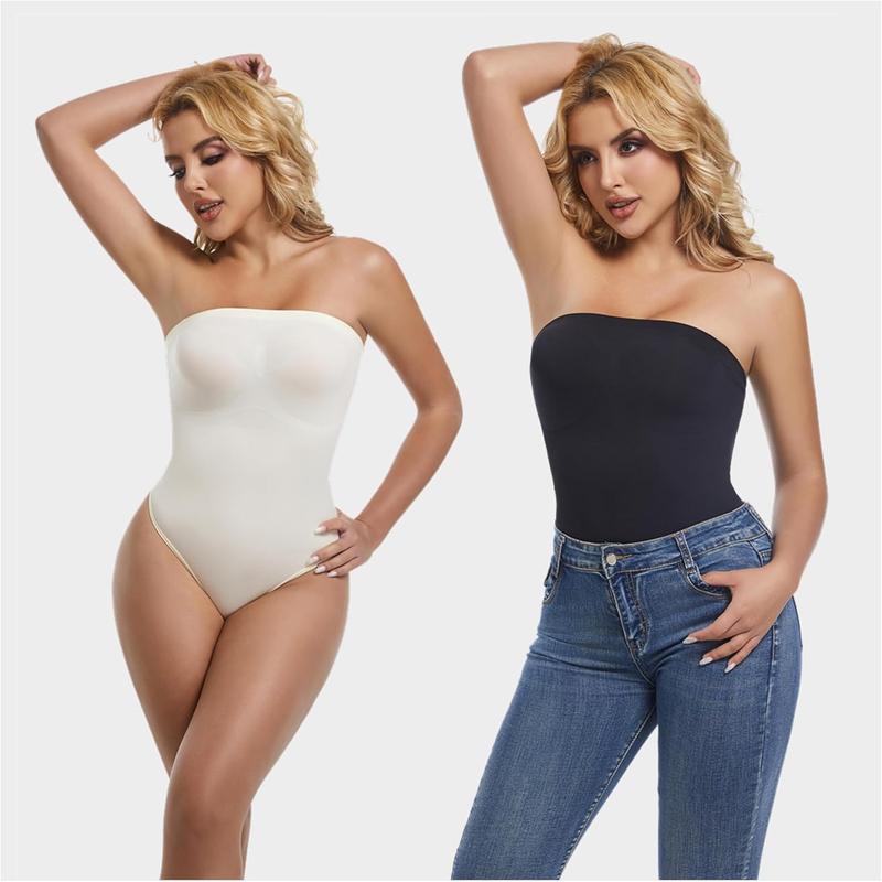 Strapless Shapewear Women's Tummy Control Bodysuit Seamless Body Shaper Thong Tube Top Bodysuits One Piece